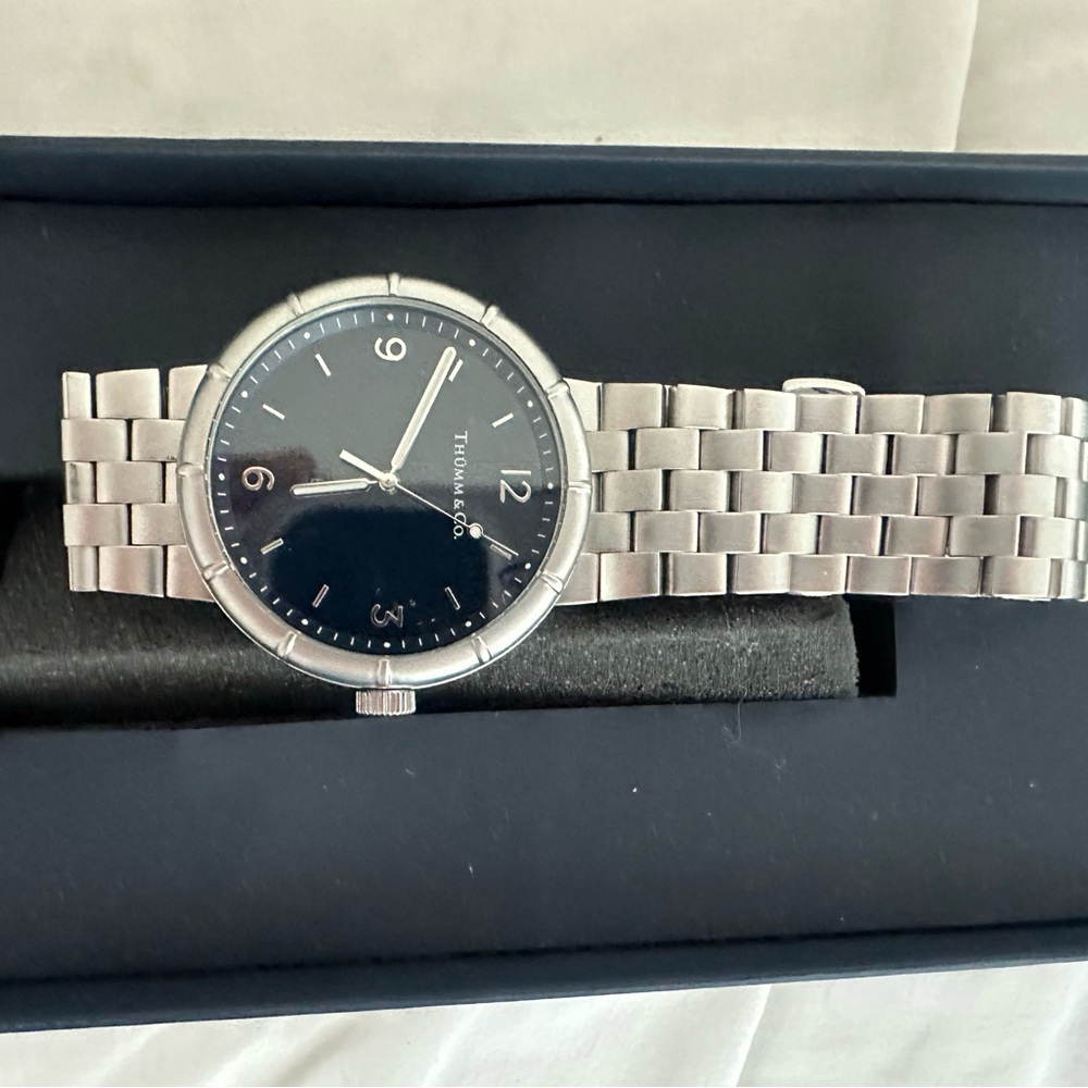 Silver Watch with Black Dial